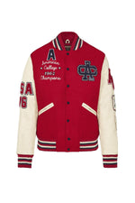 Bold red wool meets beige leather sleeves in this urban jacket. - Image n°7