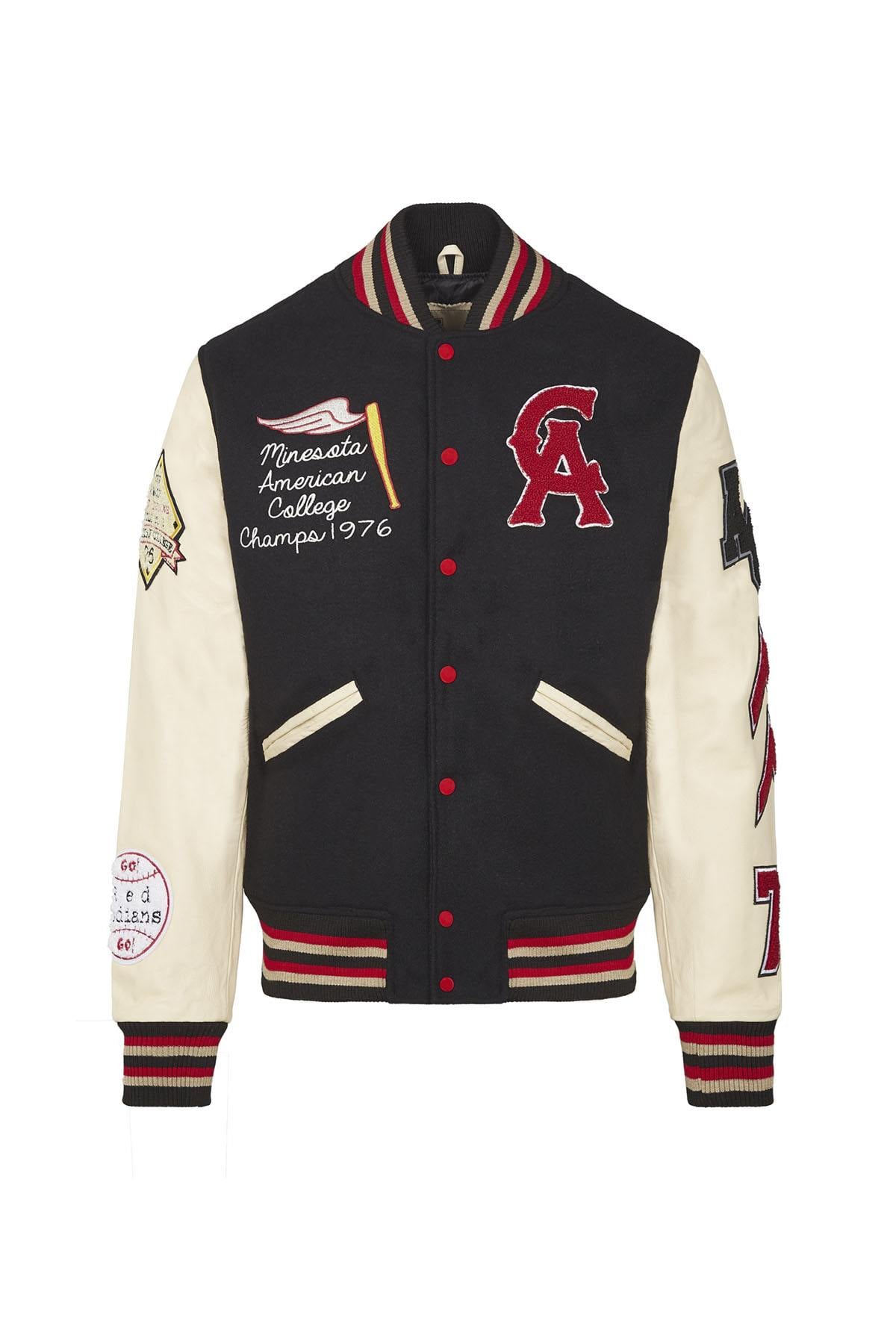 Black wool and beige leather varsity jacket for a sporty look. - Image n°8