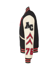 Black wool and beige leather varsity jacket for a sporty look. - Image n°10