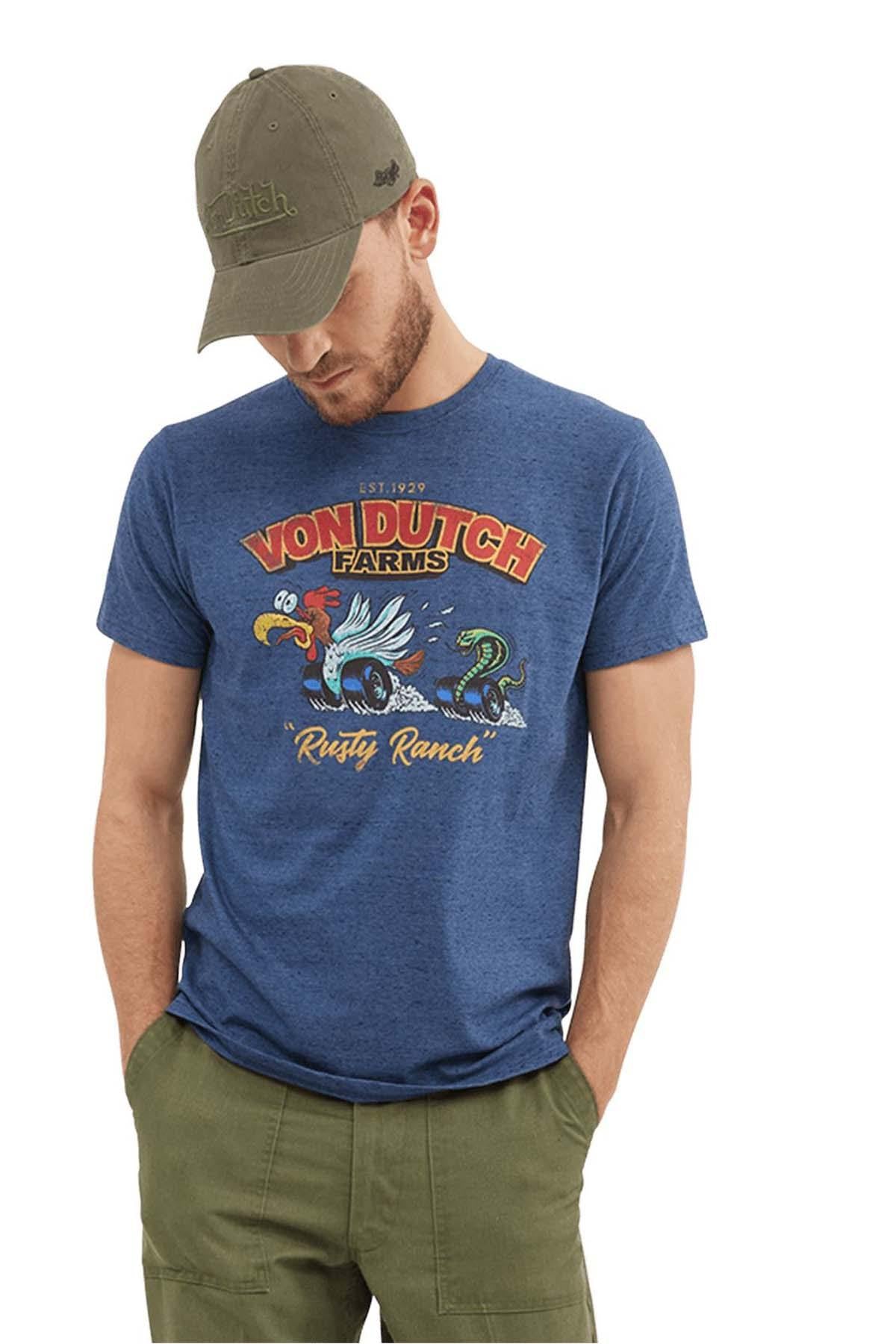 Blue t-shirt with distressed print for men - Image n°1