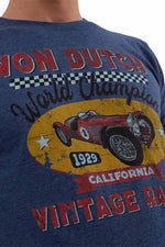 Blue t-shirt with vintage print for men - Image n°2