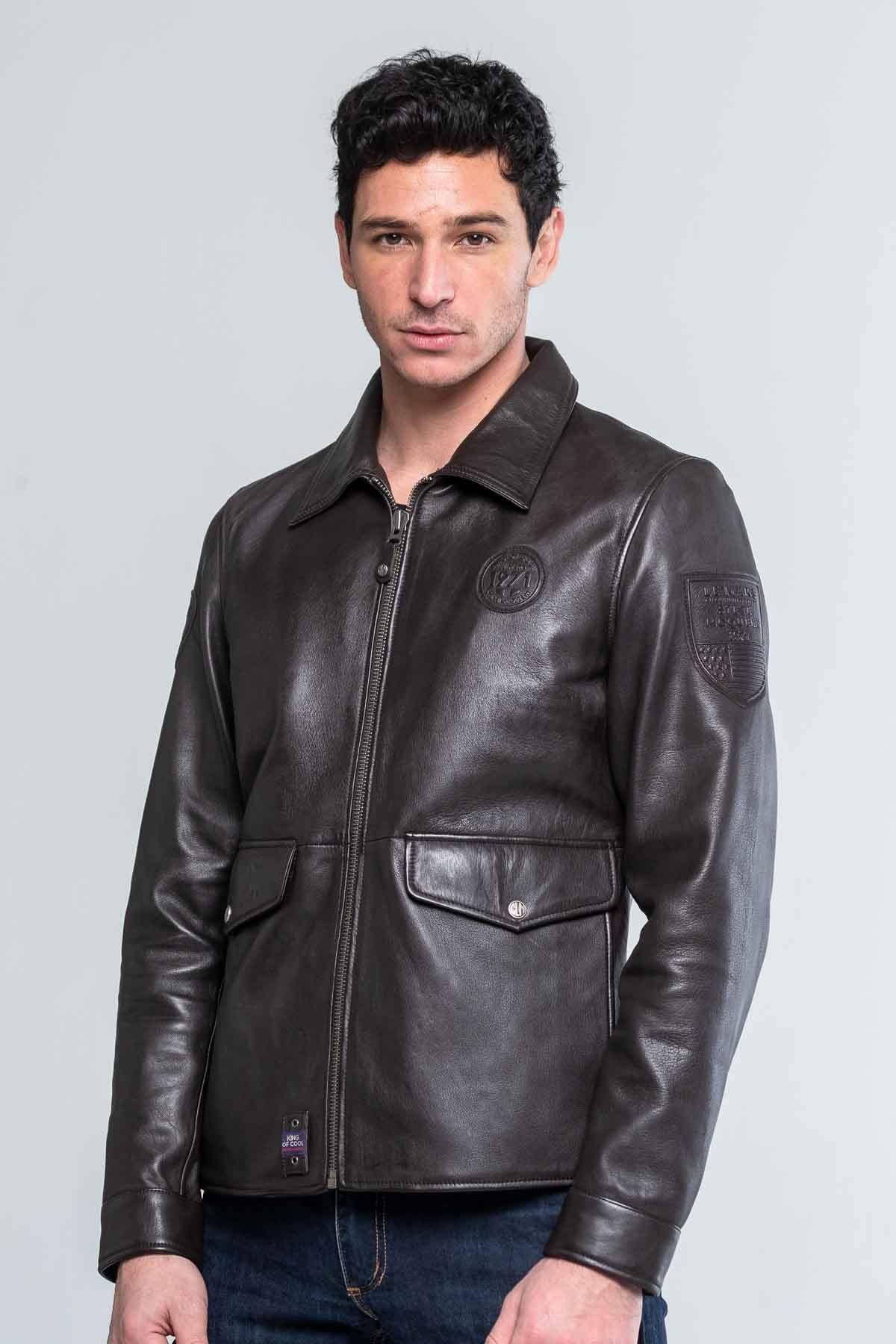 Dark brown sheepskin jacket, relaxed fit. Perfect for all seasons. - Image n°3