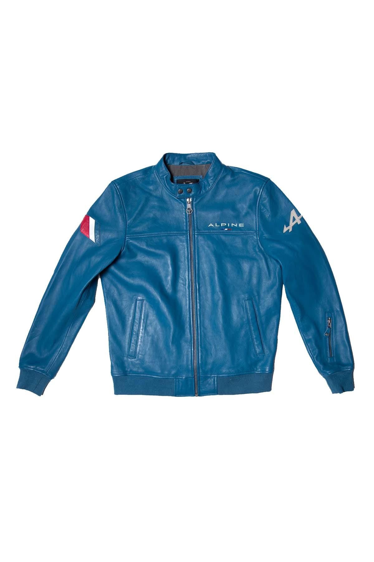 Navy sheep leather jacket with biker collar and regular fit. - Image n°5