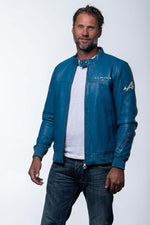 Navy sheep leather jacket with biker collar and regular fit. - Image n°4