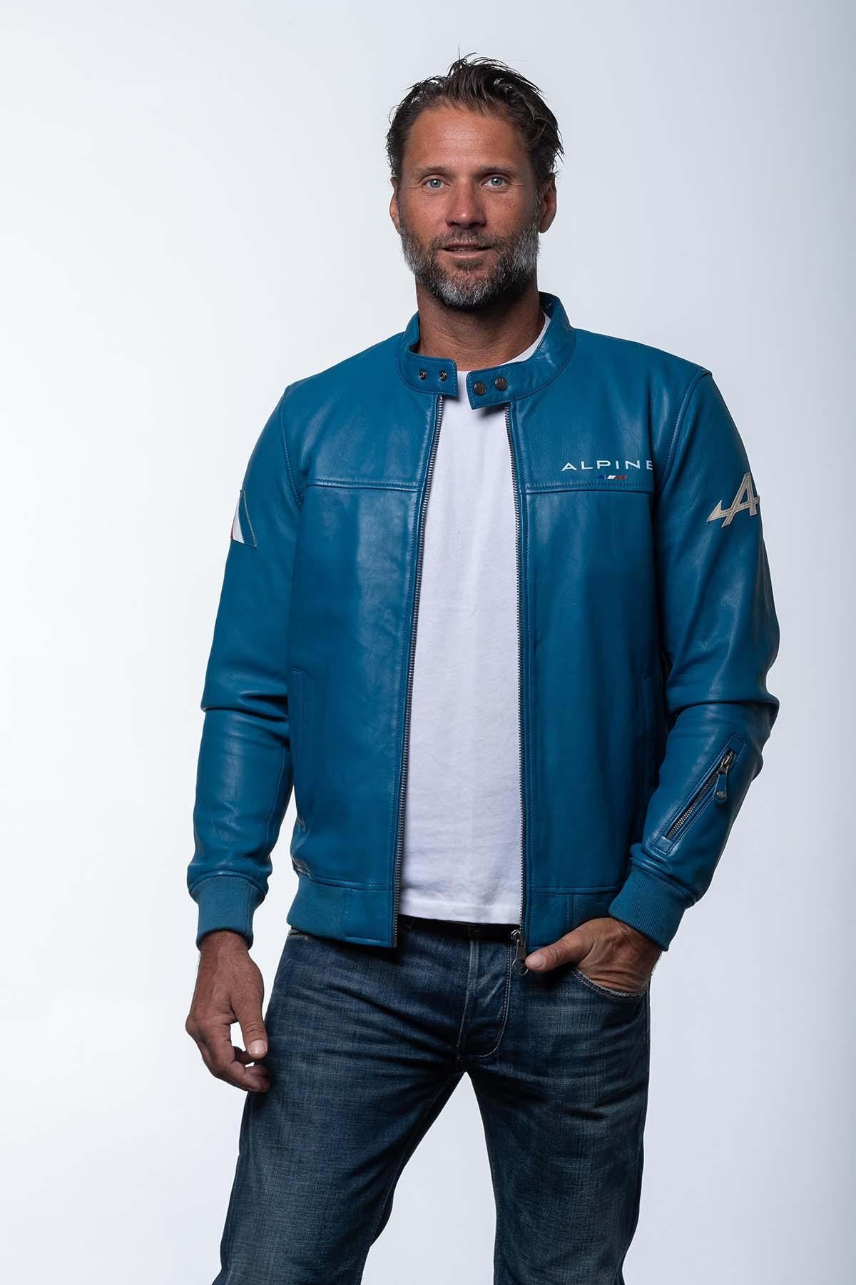 Navy sheep leather jacket with biker collar and regular fit. - Image n°2
