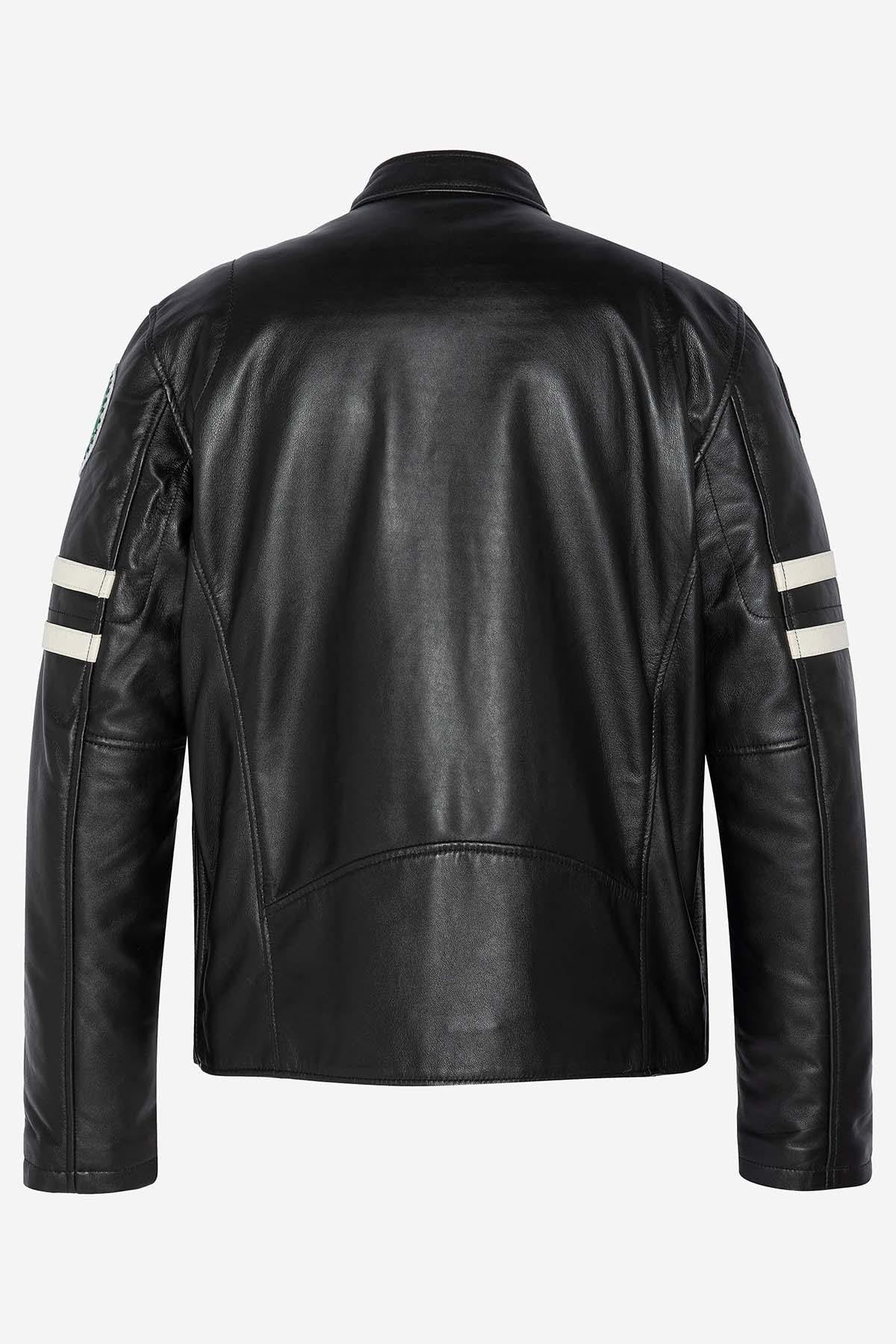Schott's black lambskin biker jacket with a motard collar. - Image n°11