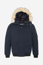Navy blue snorkel jacket with synthetic fur - Image n°1