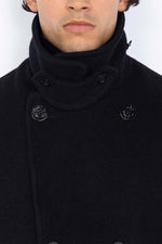 Dark navy wool pea coat for men - Image n°3