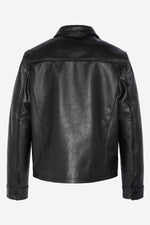 Men's black leather jacket with shirt collar - Image n°7