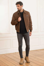 A suede sheepskin bomber in chocolate, cut for year-round versatility. - Image n°2