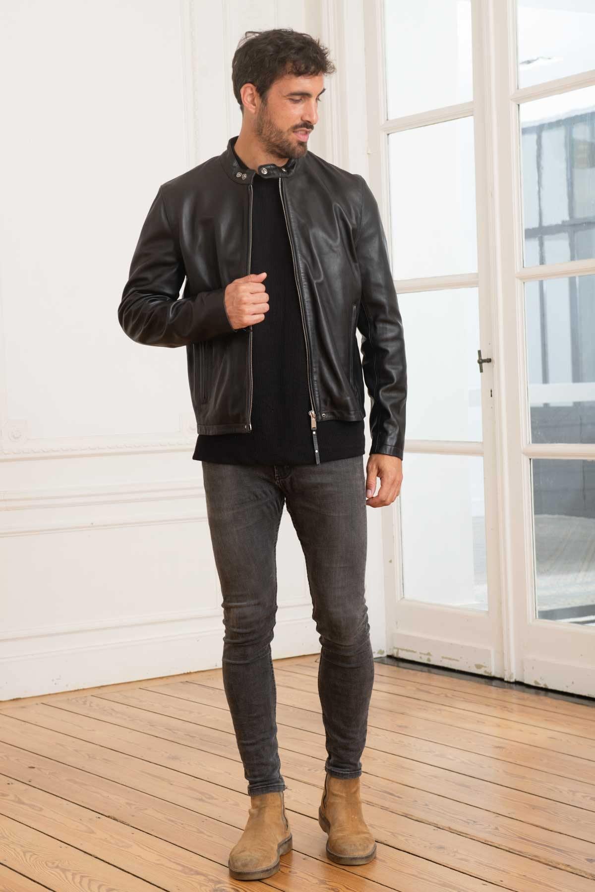 Supple lambskin, biker collar-Daytona's sleek black urban jacket. - Image n°2