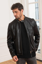 Supple lambskin, biker collar-Daytona's sleek black urban jacket. - Image n°1