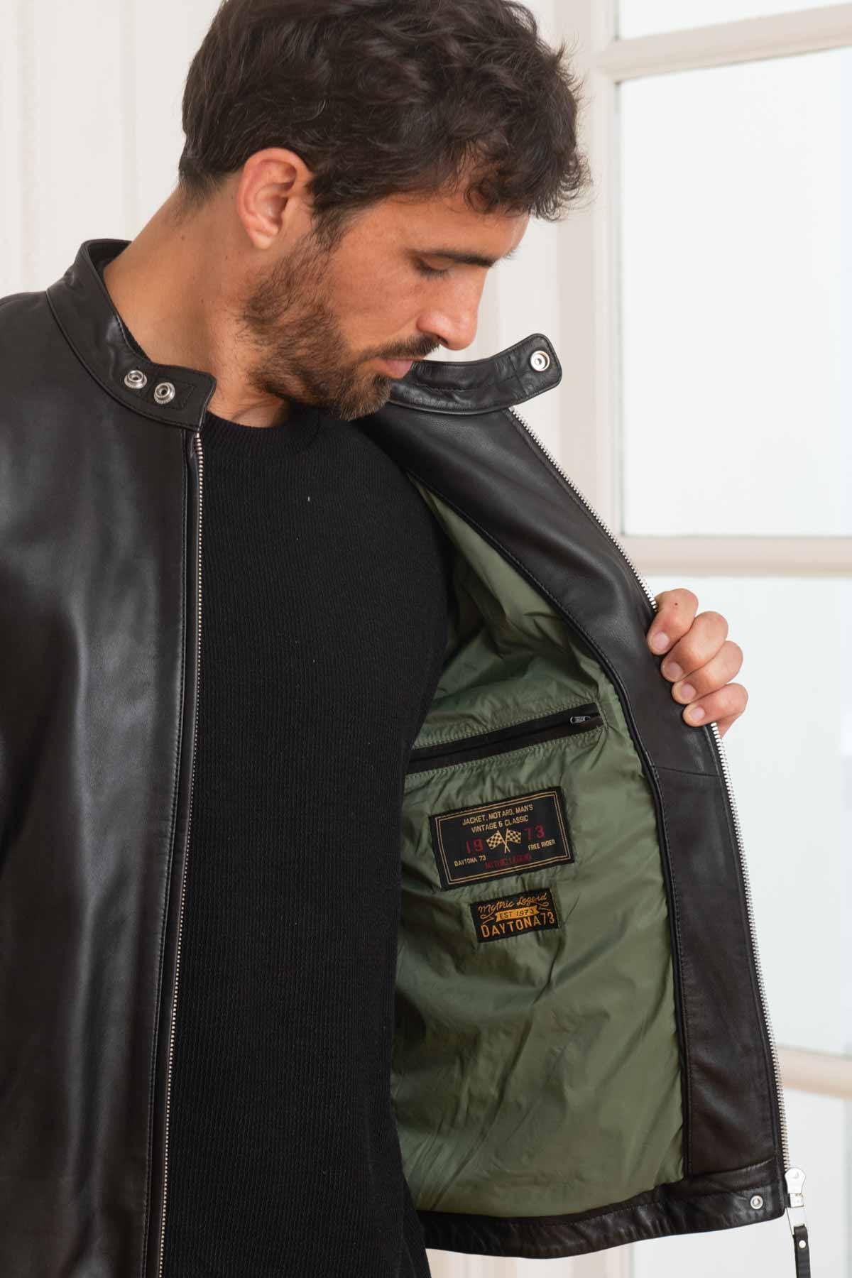 Supple lambskin, biker collar-Daytona's sleek black urban jacket. - Image n°3
