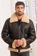Men's brown leather bomber jacket - Image n°1