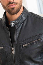 Navy sheepskin jacket, chrome-free tanned, with a moto collar. - Image n°6
