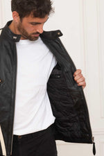 Schott's black lambskin biker jacket with a motard collar. - Image n°5