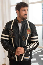 Schott's black lambskin biker jacket with a motard collar. - Image n°3