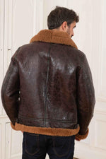 Shearling-lined bomber in glossy dark brown reversed sheep leather. - Image n°6