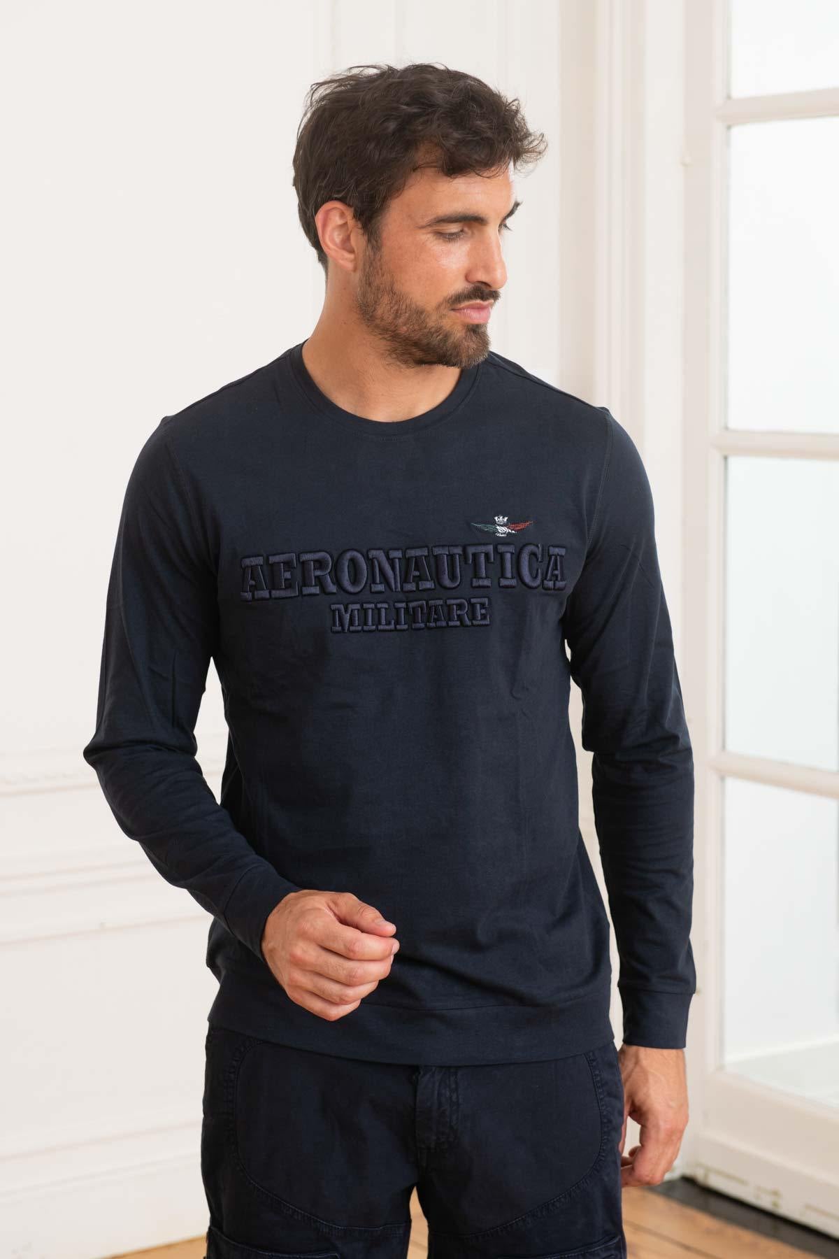 Aeronautica embroidered dark blue long-sleeved t-shirt - Image n°1