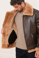 Schott's B-3 aviator in rich brown gold shearling, built for winter. - Image n°5