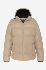 Down jacket with beige hood for men - Image n°1