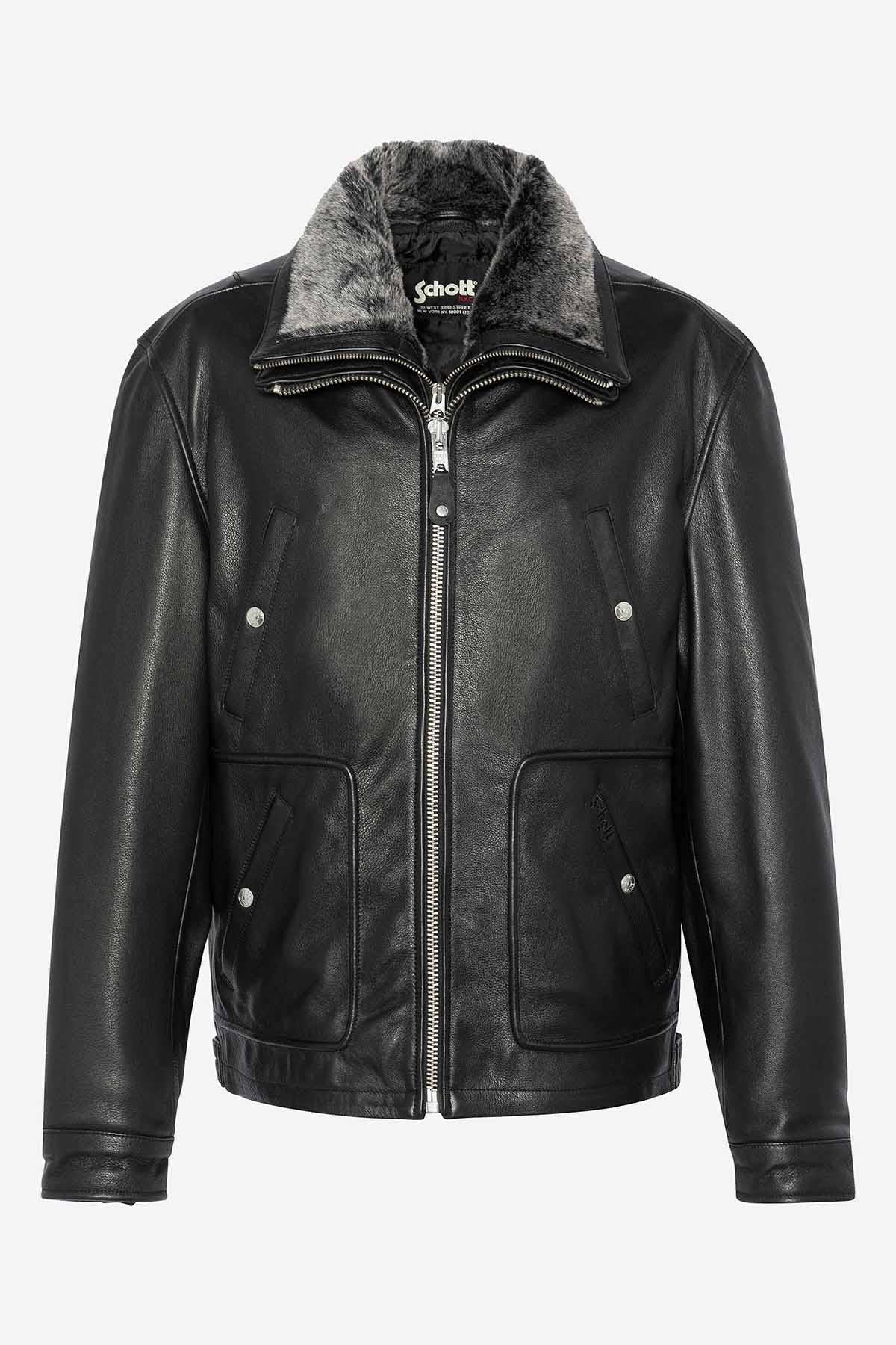 Schott's LC8100W23: black cowhide with snap pockets and vegan collar. - Image n°6
