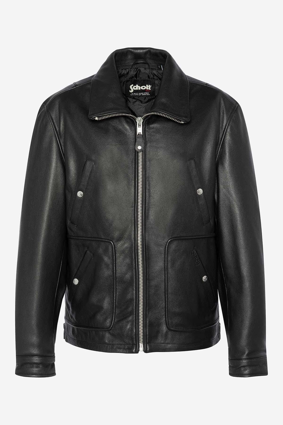 Schott's LC8100W23: black cowhide with snap pockets and vegan collar. - Image n°8