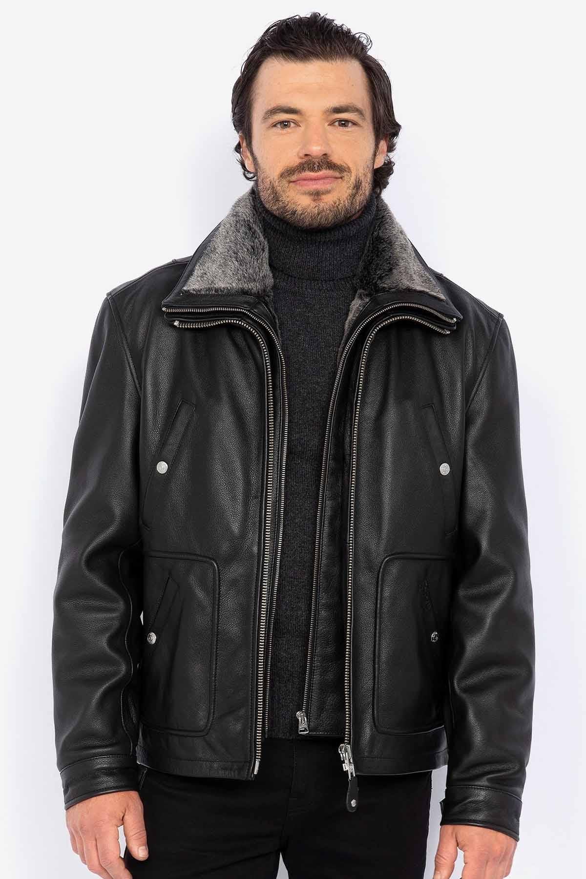 Schott's LC8100W23: black cowhide with snap pockets and vegan collar. - Image n°3