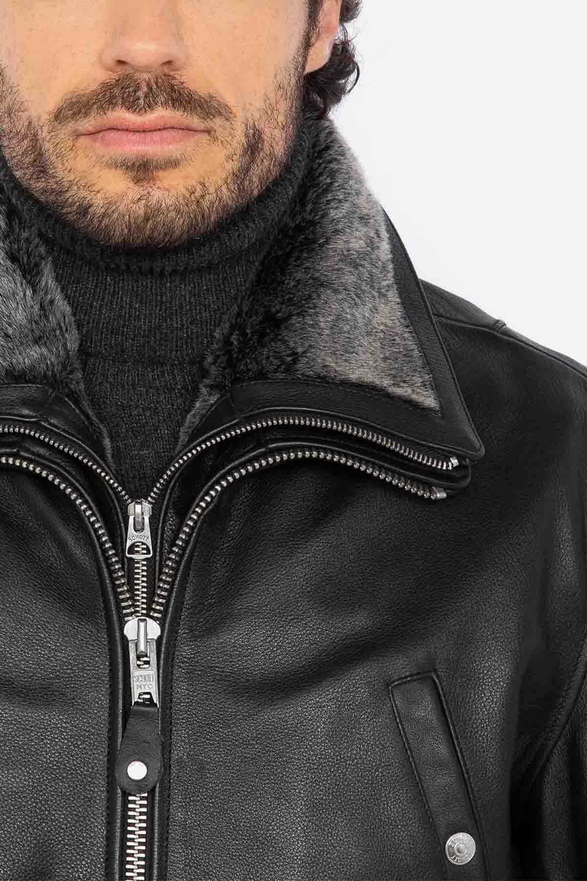 Schott's LC8100W23: black cowhide with snap pockets and vegan collar. - Image n°2