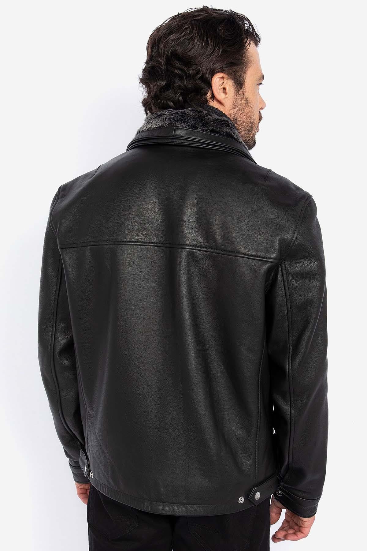 Schott's LC8100W23: black cowhide with snap pockets and vegan collar. - Image n°4