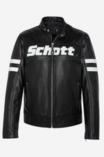 Leather jacket with biker collar and logo leather inserts - Image n°7