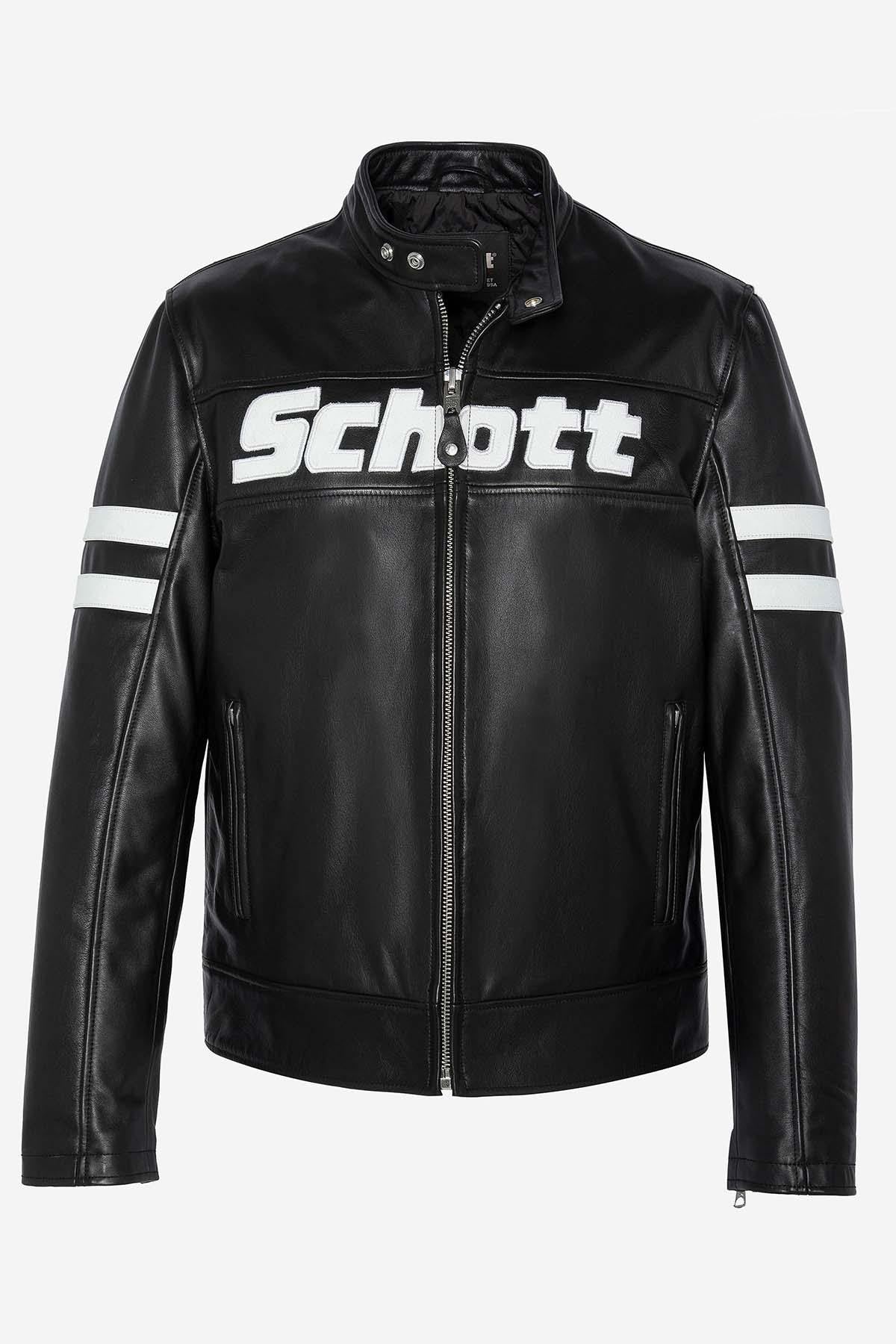 Black cowhide jacket by Schott-timeless moto design for daily wear. - Image n°7