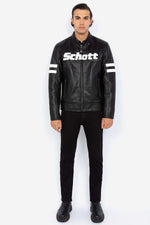 Black cowhide jacket by Schott-timeless moto design for daily wear. - Image n°2