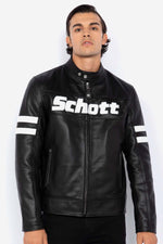 Black cowhide jacket by Schott-timeless moto design for daily wear. - Image n°4