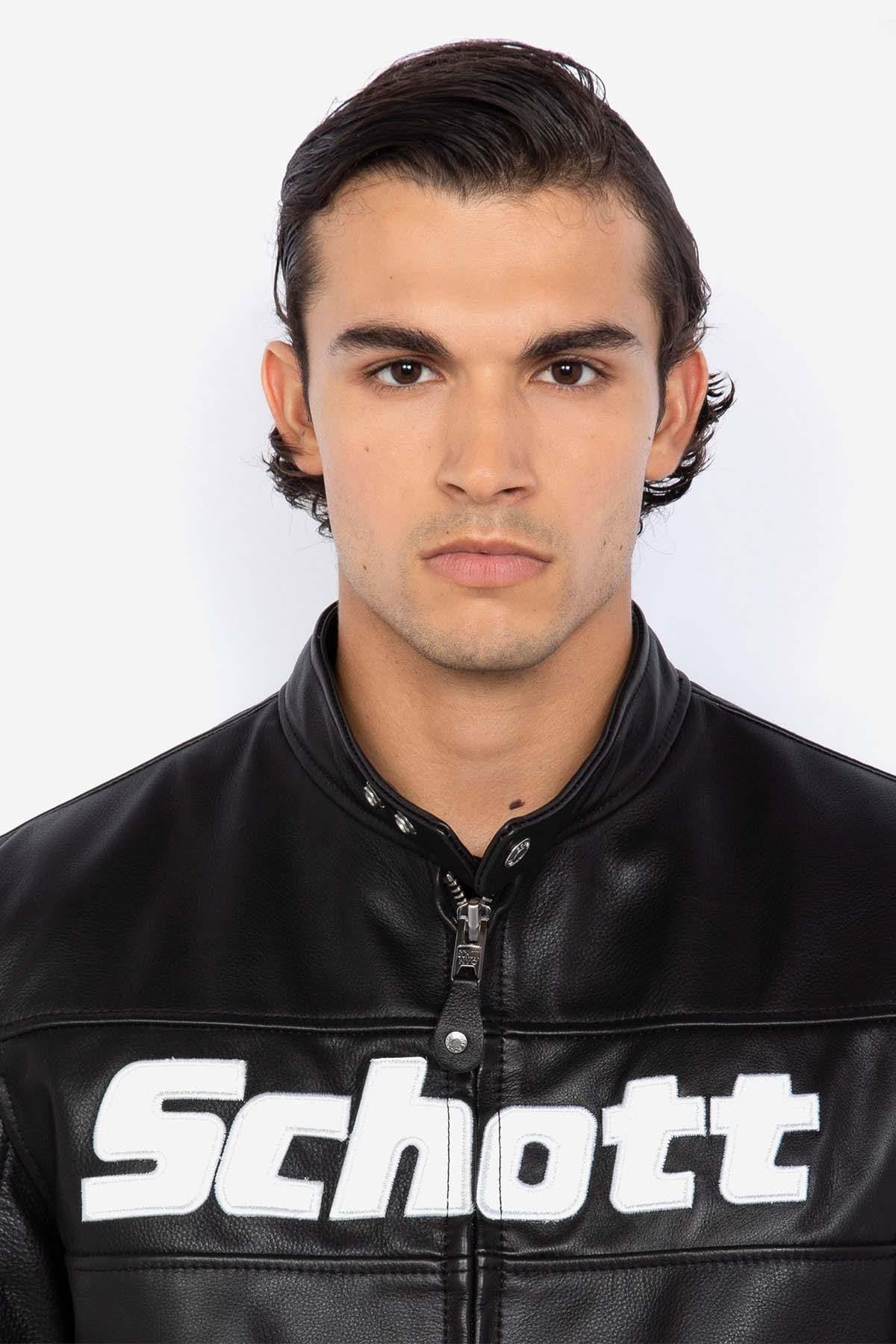 Black cowhide jacket by Schott-timeless moto design for daily wear. - Image n°3
