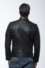 Sheepskin leather jacket in black, bold yellow accents, 24h du Mans. - Image n°3