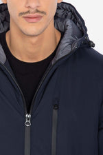 Long navy blue textile parka for men - Image n°3