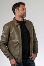 RAF-licensed dark khaki sheepskin jacket, timeless and versatile. - Image n°1
