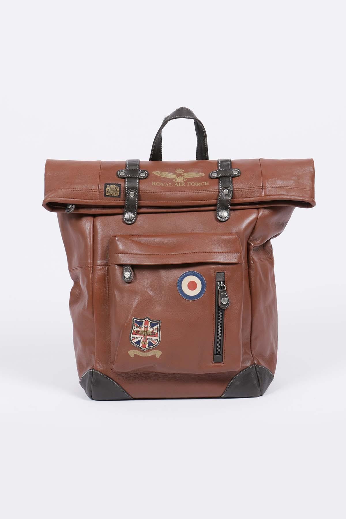 Aviator style tortoise brown leather backpack - Image n°2