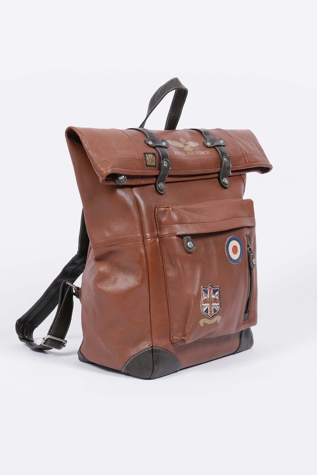 Aviator style tortoise brown leather backpack - Image n°5