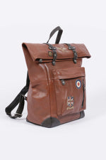 Aviator style tortoise brown leather backpack - Image n°5