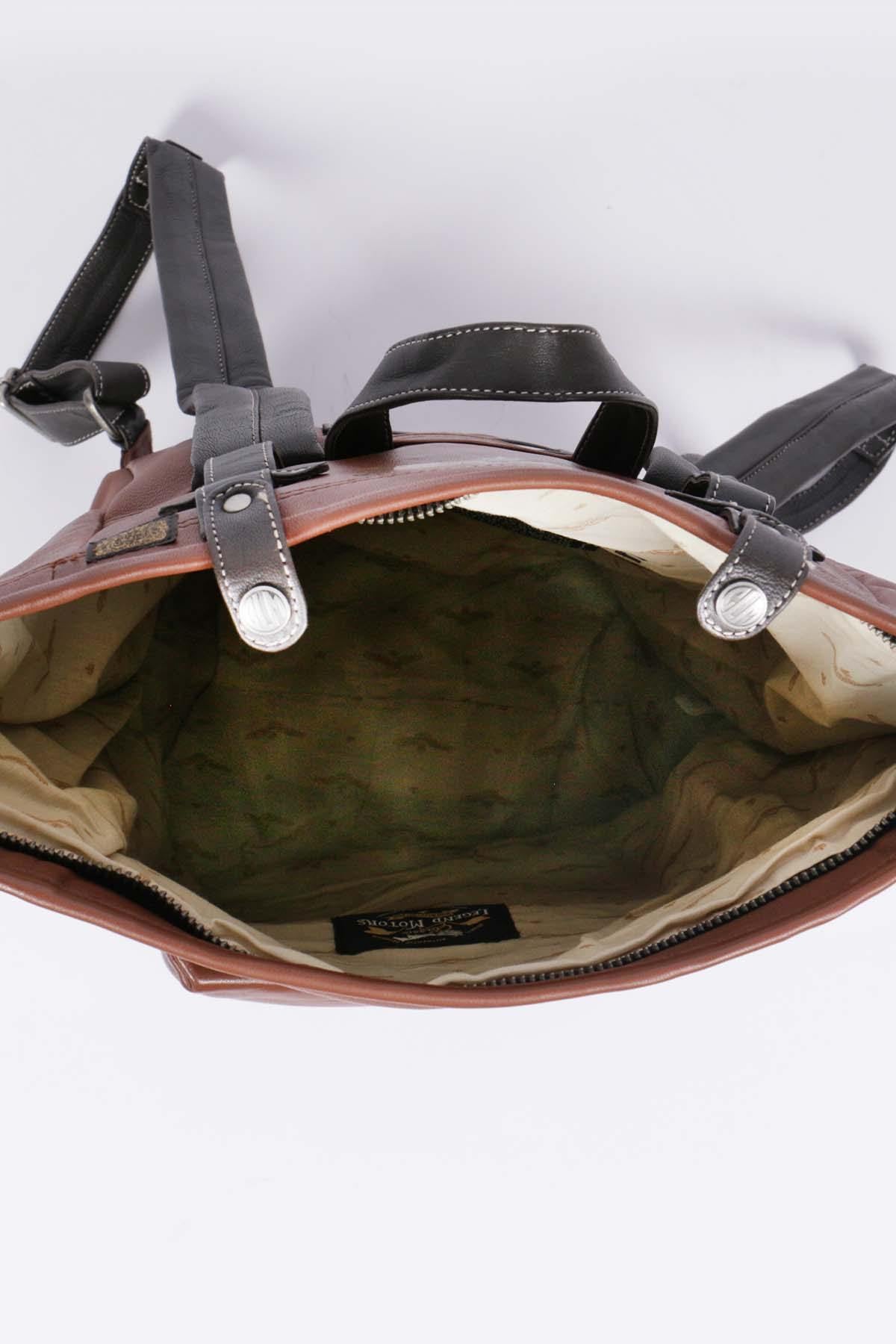Aviator style tortoise brown leather backpack - Image n°4