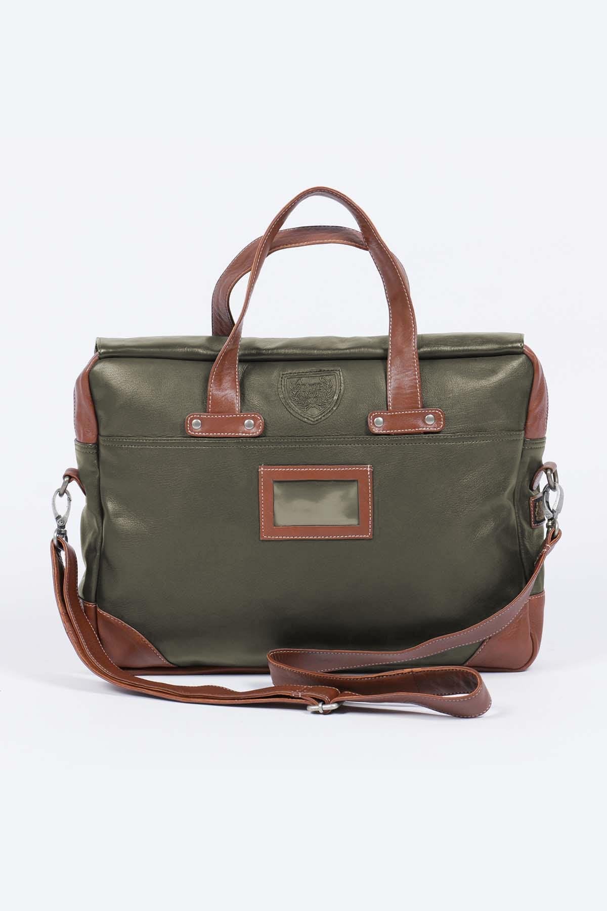 Dark khaki leather aviator-style shoulder bag - Image n°3