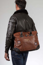 Aviator style tortoise brown leather shoulder bag - Image n°1