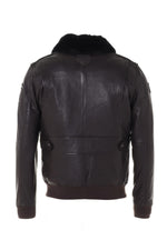 Dark brown sheepskin aviator jacket with RAF insignias and fur collar. - Image n°13