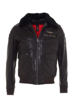 Dark brown sheepskin aviator jacket with RAF insignias and fur collar. - Image n°12