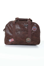 Brown imitation leather satchel with patches - Image n°3