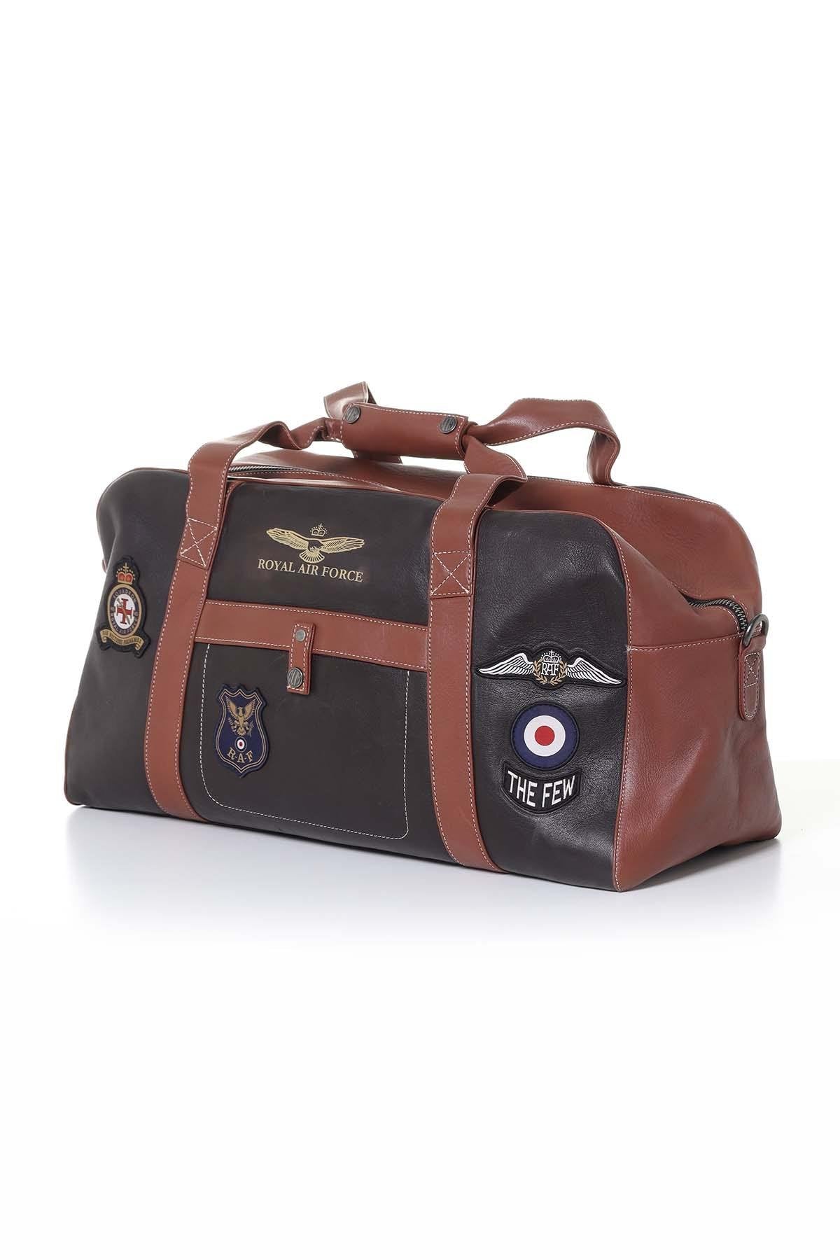 Dark brown leather travel bag with patches - Image n°2