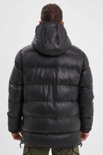 Black leather down jacket for men - Image n°4
