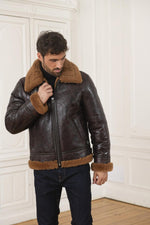 Shearling-lined bomber in glossy dark brown reversed sheep leather. - Image n°3